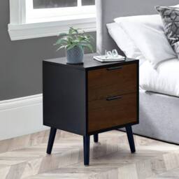 Cheshire Premium Arden 2 Drawer Walnut & Black Bedside Unit - thumbnail 3