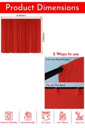 Neel Blue Spandex Backdrop Curtain, Wrinkle-Free Polyester Fabric Backdrop Panel, 3x6 Metres in Red - thumbnail 2