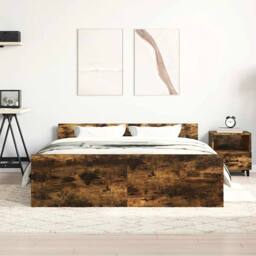 Berkfield Home Durable Bed Frame with Headboard & Footboard Smoked Oak 150x200 in Brown - Size: King - thumbnail 1