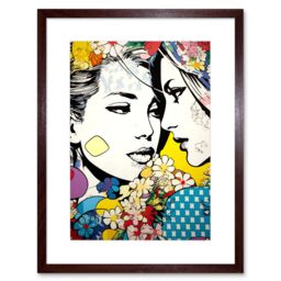 "Artery8 Wall Art Print Soulmates Love of a Woman Gay LGBTQ Pan Floral Spring Flower Pattern Lesbian Artwork Framed 9X7 Inch in Brown - Size: W7"" x H9""" - thumbnail 1