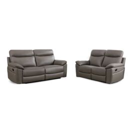 Furnishings For Less UK Austin Genuine Reclining Sofa Suite Manual Recliner Set Real Leather in Grey - thumbnail 2