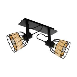 Loops Adjustable 2 Bulb Ceiling Spotlight Black Wicker Shade 40W E27 Kitchen Island - thumbnail 1