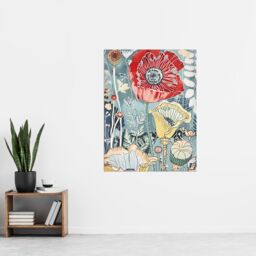 "Artery8 Stylised Poppy Flowers Pastel Colour Design Wall Art Print in Blue - Size: W24"" x H32""" - thumbnail 4