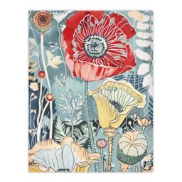 "Artery8 Stylised Poppy Flowers Pastel Colour Design Wall Art Print in Blue - Size: W24"" x H32""" - thumbnail 1