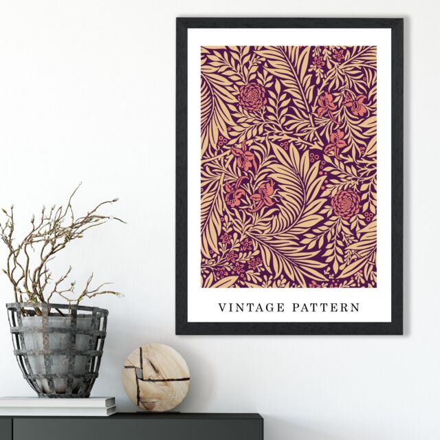 ARTZE Vintage William Morris Larkspur in Pink & Beige Art Print / Black Frame / SIZE: A4 - image 1