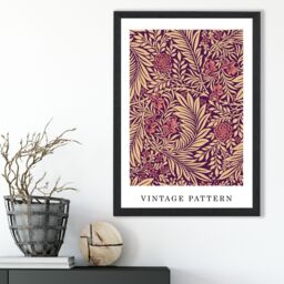 ARTZE Vintage William Morris Larkspur in Pink & Beige Art Print / Black Frame / SIZE: A4 - thumbnail 1