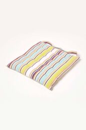 Homescapes Osaka Green Stripe Seat Pad with Button Straps 100% Cotton, 40 x 40cm - Size: 40 x 40 cm - thumbnail 1