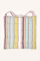 Homescapes Osaka Green Stripe Seat Pad with Button Straps 100% Cotton, 40 x 40cm - Size: 40 x 40 cm - thumbnail 3