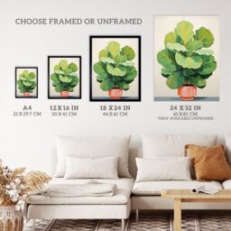 Wee Blue Coo Wall Art Print Full Bodied Fiddle Leaf Fig Watercolour Painting Pastel Colour Green Pink Large Potted Plant Art Framed - Size: A4 - thumbnail 3