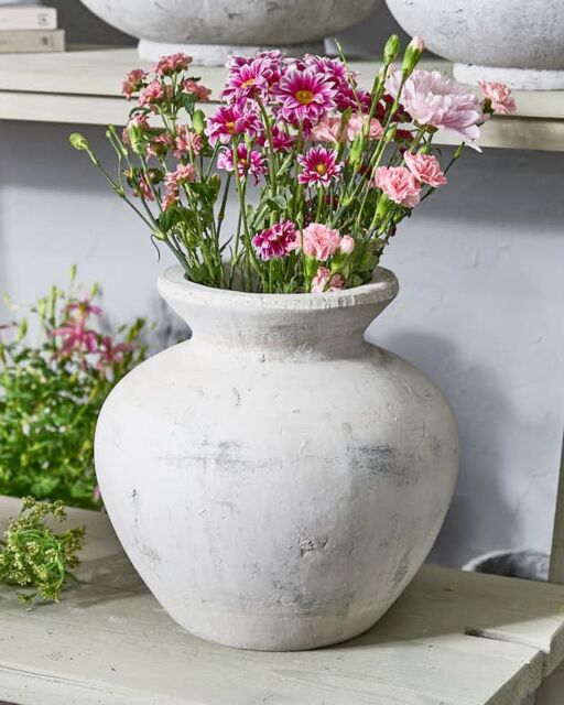 Dibor Traditional Handcrafted Grecian Flower Vase H30 x Dia31cm in White - Size: Large