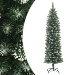 Berkfield Home Artificial Slim Christmas Tree with Stand 210 cm PVC in Green - thumbnail 2