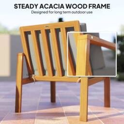 OUTSUNNY 4 Pieces Wooden Garden Furniture Set with Cushions, Teak in Brown - thumbnail 6
