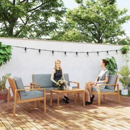 OUTSUNNY 4 Pieces Wooden Garden Furniture Set with Cushions, Teak in Brown - thumbnail 1