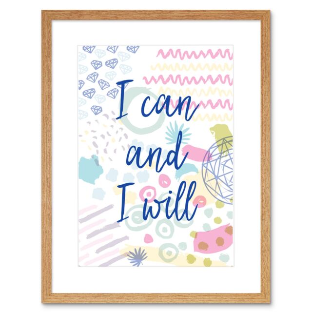 "Artery8 Wall Art Print Quote I Can & Will Affirmation 90s Framed in Beige - Size: W7"" x H9""" - image 1