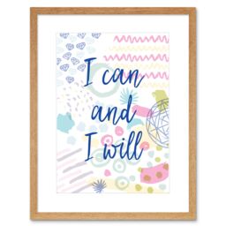"Artery8 Wall Art Print Quote I Can & Will Affirmation 90s Framed in Beige - Size: W7"" x H9""" - thumbnail 1