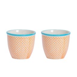 Nicola Spring Hand-Printed Plant Pots - 14cm - Pack of 2 in Orange