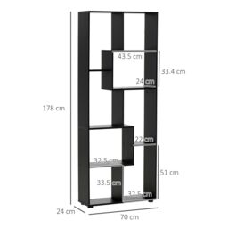 HOMCOM 7-Tier Bookshelf w/ Melamine Surface Foot Pads Anti-Tipping for Home in Black - thumbnail 3