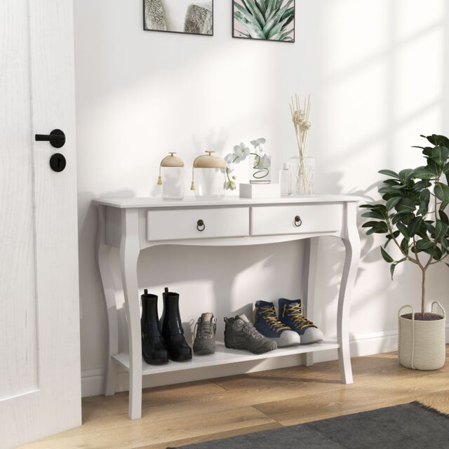 HOMCOM Console Table Dressing Desk Stunning Kitchen Hall 2 Drawers in White - image 1