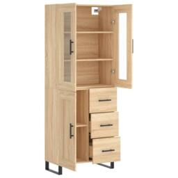 Berkfield Home Highboard Sonoma Oak 69.5x34x180 cm Engineered Wood in Light Tan - thumbnail 4