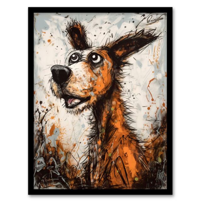 "Artery8 Wall Art Print The Master Calls Artwork Fun Dog Painting By Tom Jones Art Framed - Size: W12"" x H16""" - image 1