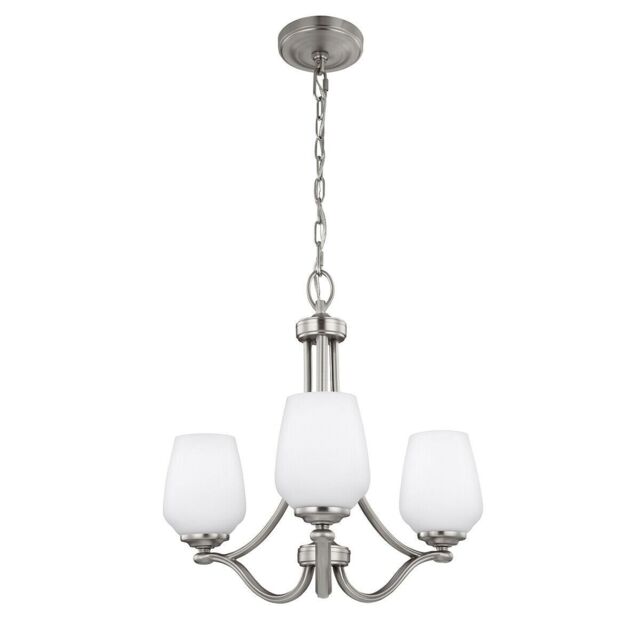 Loops 3 Bulb Chandelier Hanging Pendant LIght Satin Nickel LED E27 60W Bulb in Metallics