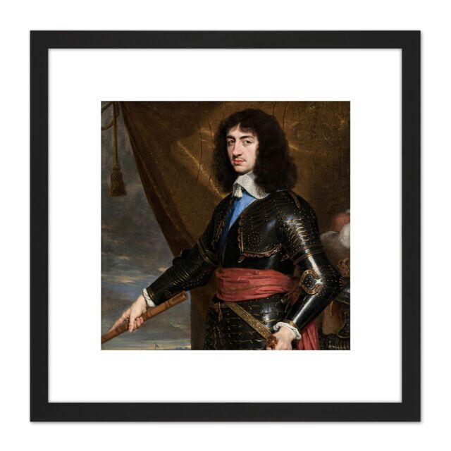Artery8 De Champaigne Portrait King Charles II England 8X8 Inch Square Wooden Framed Wall Art Print Picture with Mount in Black - image 1