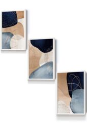 ARTZE Abstract Blue, Beige, Gold Shapes Framed Wall Art - Small in White - Size: W33 cm x H45 cm x D20mm - thumbnail 1
