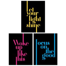 Artery8 Wall Art Print Pack of 3 A4 Neon Typography Let Your Light Shine Woke Up Like This Focus On the Good Motivational Fun Quote Living Room s Set - thumbnail 1