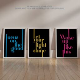 Artery8 Wall Art Print Pack of 3 A4 Neon Typography Let Your Light Shine Woke Up Like This Focus On the Good Motivational Fun Quote Living Room s Set - thumbnail 6