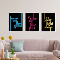 Artery8 Wall Art Print Pack of 3 A4 Neon Typography Let Your Light Shine Woke Up Like This Focus On the Good Motivational Fun Quote Living Room s Set - thumbnail 2