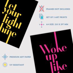 Artery8 Wall Art Print Pack of 3 A4 Neon Typography Let Your Light Shine Woke Up Like This Focus On the Good Motivational Fun Quote Living Room s Set - thumbnail 4
