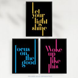 Artery8 Wall Art Print Pack of 3 A4 Neon Typography Let Your Light Shine Woke Up Like This Focus On the Good Motivational Fun Quote Living Room s Set - thumbnail 5
