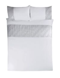 Smart Living 3D Geo Luxury Lurex Jacquard Cuff Panel Duvet Cover With Pillowcases in White - Size: Super King - thumbnail 3