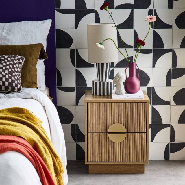 sweeek 2-drawer bedside table in grooved mango wooden effect in Brown - image 1