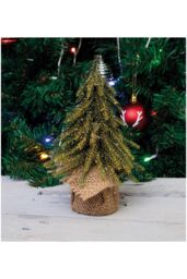 Netagon Decorative Gold Finish Mini Christmas Tree in Hessian Bag in Green - thumbnail 3