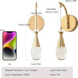 Garwarm Wall Sconce Light w/ Bubble Crystal Shade, Adjustable Hanging Cord, 3500K Warm Light, Elegant Wall Lighting Fixture for Bedroom, Living Room - thumbnail 8