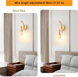 Garwarm Wall Sconce Light w/ Bubble Crystal Shade, Adjustable Hanging Cord, 3500K Warm Light, Elegant Wall Lighting Fixture for Bedroom, Living Room - thumbnail 2