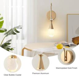 Garwarm Wall Sconce Light w/ Bubble Crystal Shade, Adjustable Hanging Cord, 3500K Warm Light, Elegant Wall Lighting Fixture for Bedroom, Living Room - thumbnail 9