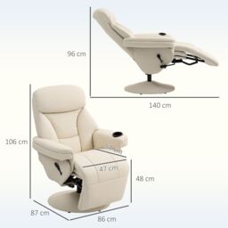 HOMCOM Manual Recliner Swivel Lounge Chair with Footrest, Cream White - Size: Armchair - thumbnail 3