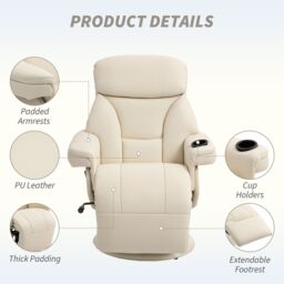 HOMCOM Manual Recliner Swivel Lounge Chair with Footrest, Cream White - Size: Armchair - thumbnail 6