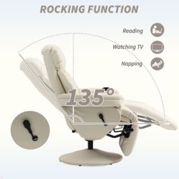HOMCOM Manual Recliner Swivel Lounge Chair with Footrest, Cream White - Size: Armchair - thumbnail 4