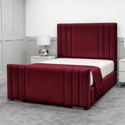 Living Comfort Bedz Canberra Plush Velvet Upholstered Bed Slatted Base - 48Inch Headboard in Maroon - Size: Single
