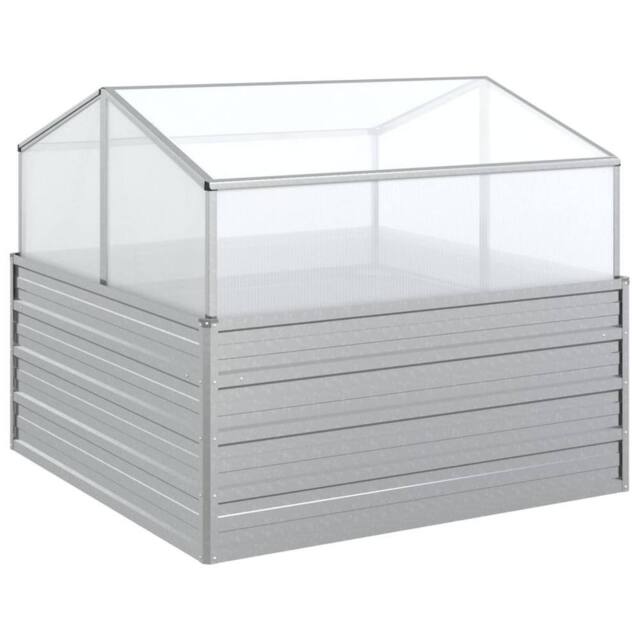Berkfield Home Garden Raised Bed with Greenhouse 100x100x85 cm Silver - Size: 100 x 100 x 85 cm - image 1