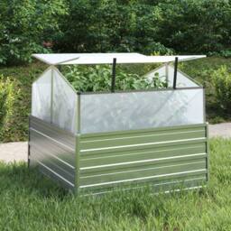 Berkfield Home Garden Raised Bed with Greenhouse 100x100x85 cm Silver - Size: 100 x 100 x 85 cm - thumbnail 2