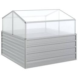 Berkfield Home Garden Raised Bed with Greenhouse 100x100x85 cm Silver - Size: 100 x 100 x 85 cm - thumbnail 1