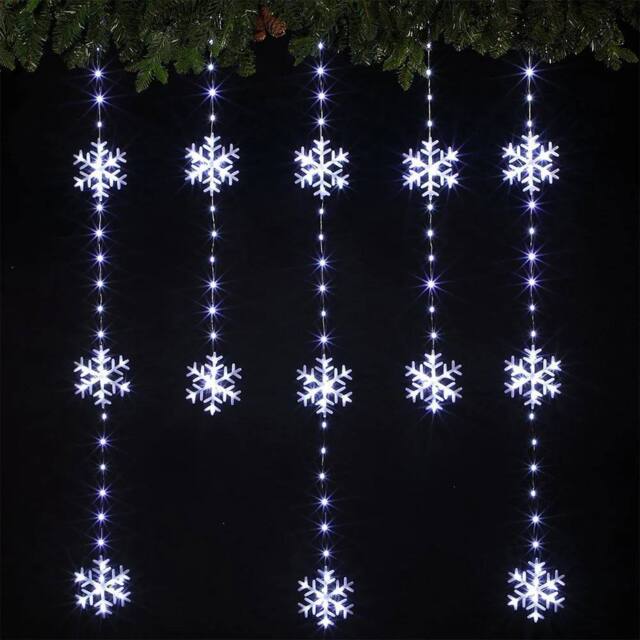 Voltico Snowflake Curtain Lights 234 White LED 0.9x1.2m in Cool White - Size: 10m - image 1