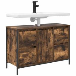 Berkfield Home Decorative Basin Cabinet with Drawers Smoked Oak 90x34.5x60 cm in Brown - thumbnail 4