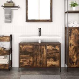 Berkfield Home Decorative Basin Cabinet with Drawers Smoked Oak 90x34.5x60 cm in Brown - thumbnail 1