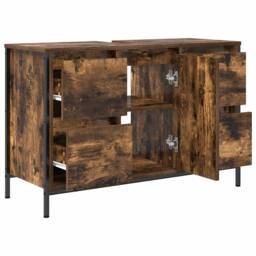 Berkfield Home Decorative Basin Cabinet with Drawers Smoked Oak 90x34.5x60 cm in Brown - thumbnail 5