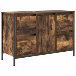 Berkfield Home Decorative Basin Cabinet with Drawers Smoked Oak 90x34.5x60 cm in Brown - thumbnail 3